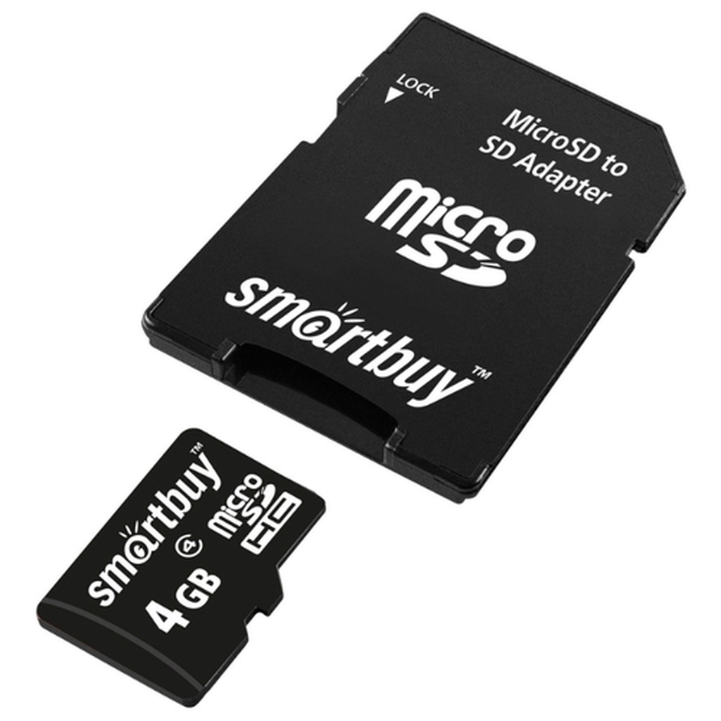 Карта памяти SMARTBUY MicroSDHC 4GB Class4 + адаптер SB4GBSDCL4-01