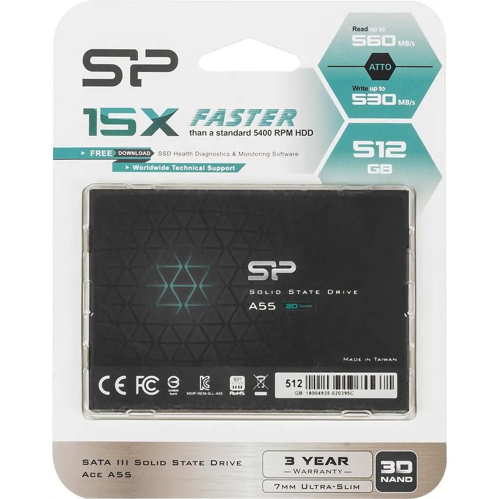 SSD накопитель Silicon Power Ace A55 SP512GBSS3A55S25 512ГБ, 2.5", SATA III,  SATA