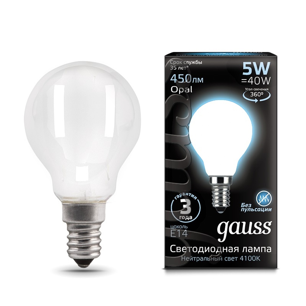 Лампа Gauss LED Filament Шар OPAL E14 5W 450lm 4100K 105201205