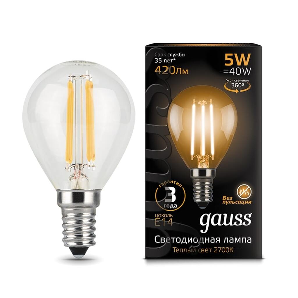 Лампа LED Globe E14 5W 2700K Gauss Filament 105801105