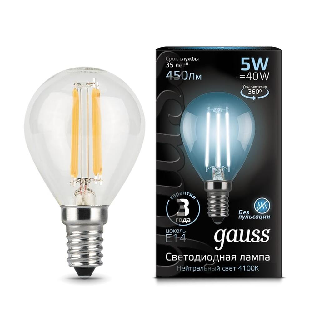 Лампа LED Globe E14 5W 4100K Gauss Filament 105801205