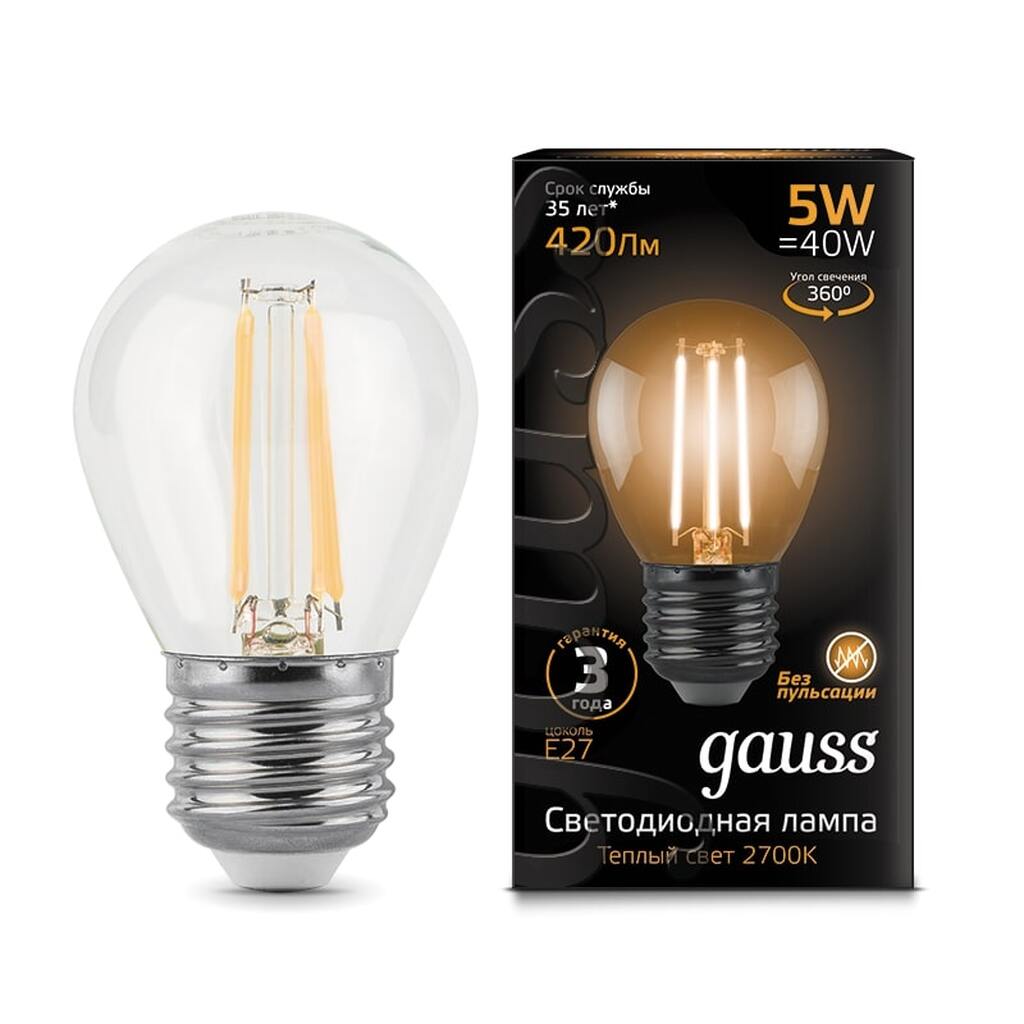 Лампа LED Globe E27 5W 2700K Gauss Filament 105802105