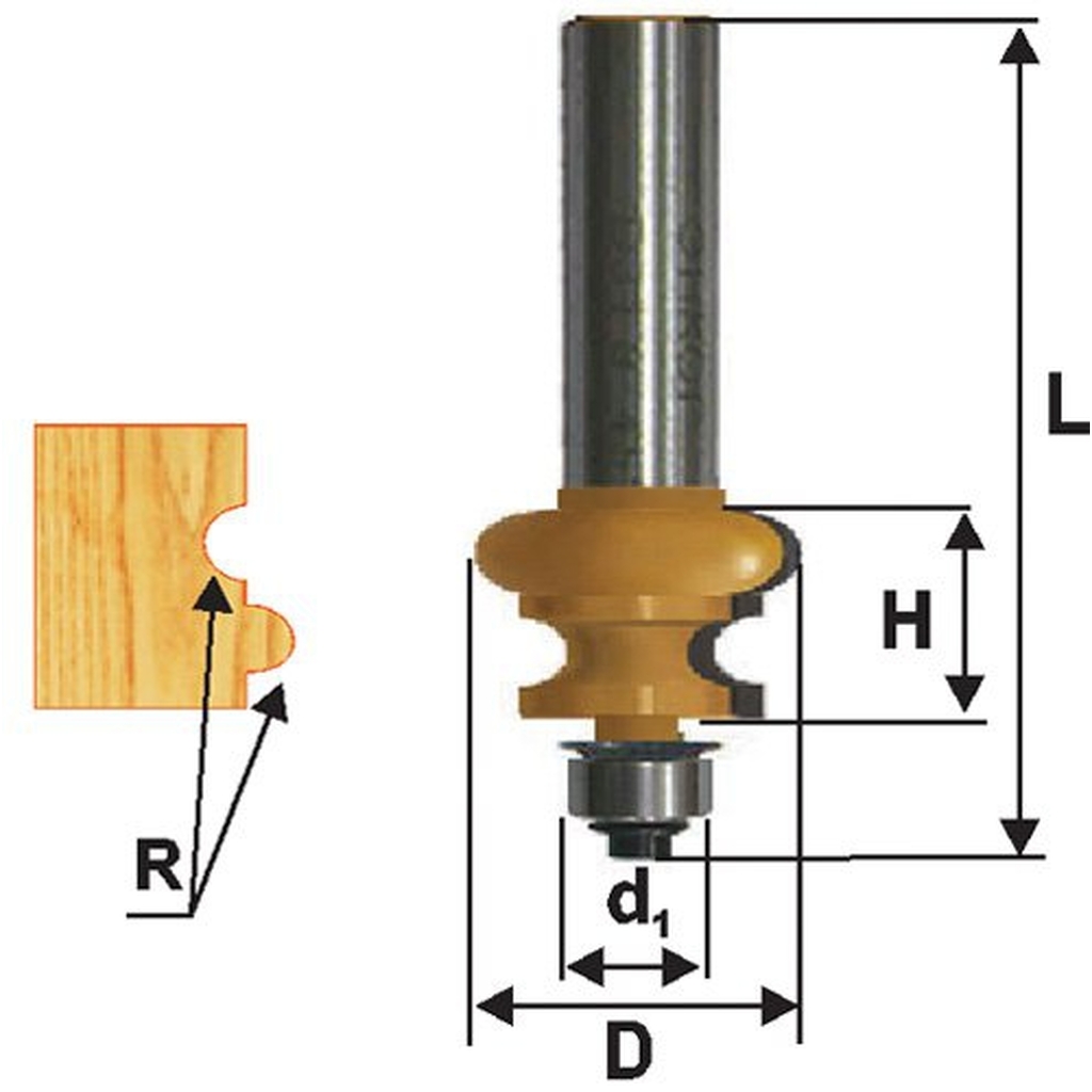 Фреза кромочная фигурная (25.4х16 мм; R 3.2 мм; хвостовик 8 мм) по дереву Энкор 10692