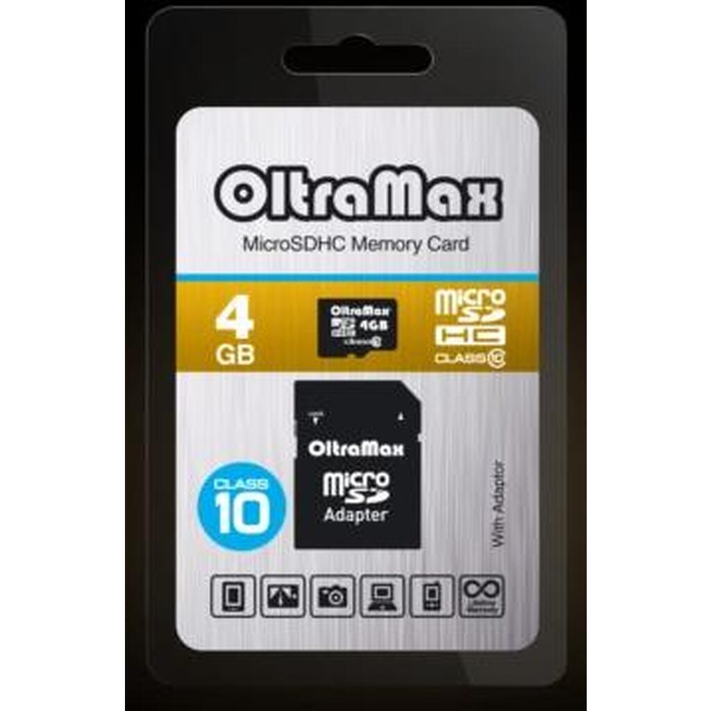 Карта памяти OLTRAMAX MicroSDHC 4GB Class10 + адаптер SD o-1069829