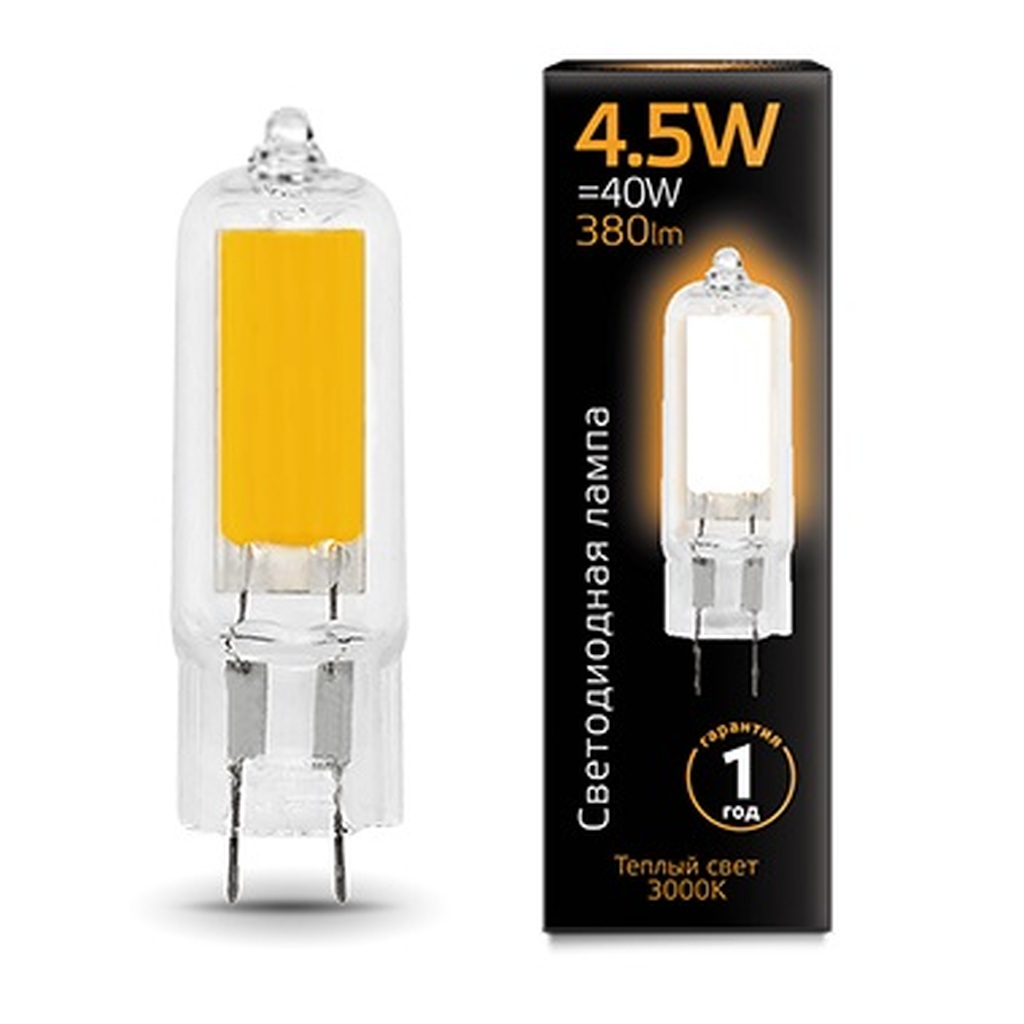 Лампа Gauss LED G4 AC220-240V 4.5W 380lm 3000K Glass 107807104