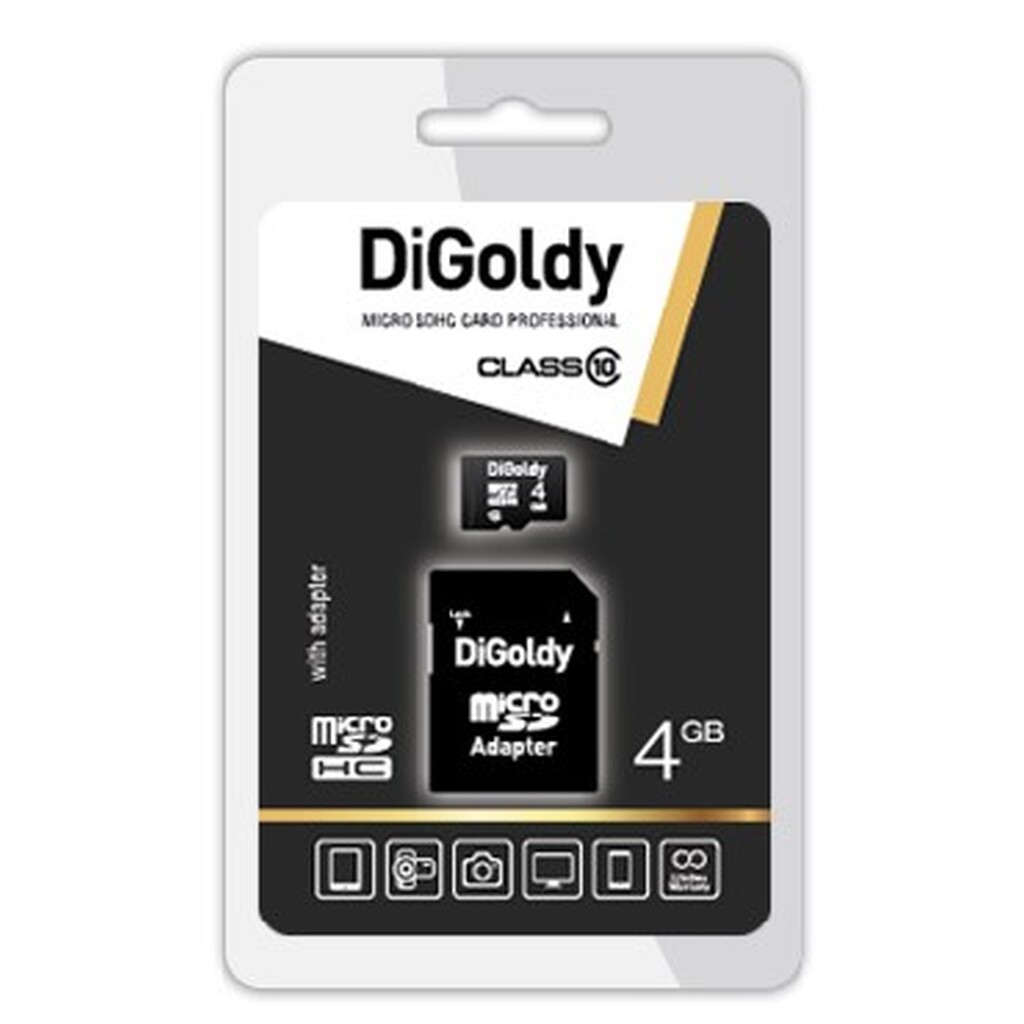 Карта памяти DIGOLDY 4GB microSDHC Class10 + адаптер SD o-1130012