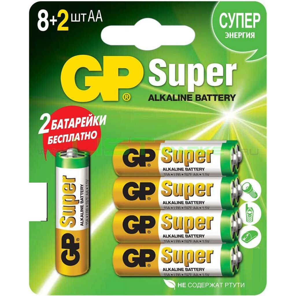 Алкалиновые батарейки GP АA 10 шт Super Alkaline 15A 15A8/2-CR10 120/960