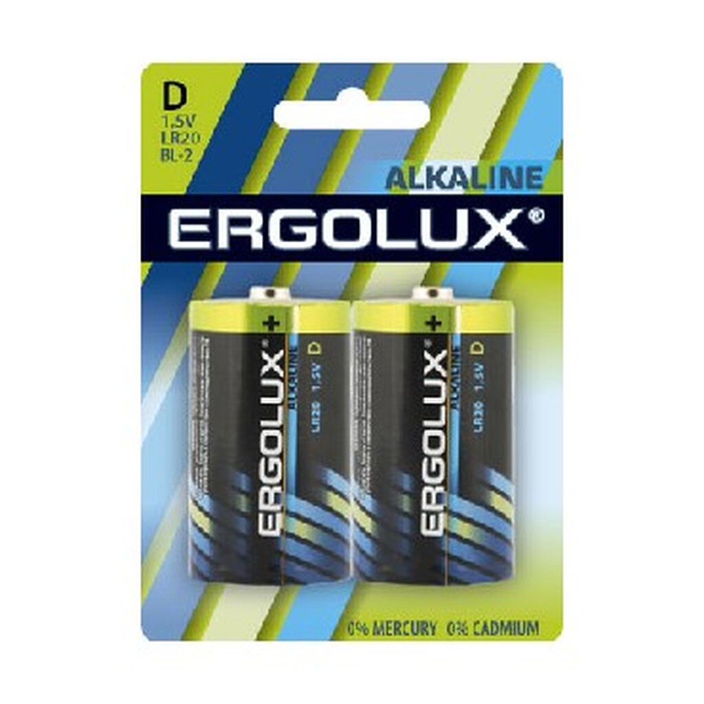 Батарейка ERGOLUX LR20 Alkaline BL-2 (LR20 BL-2, батарейка,1.5В)