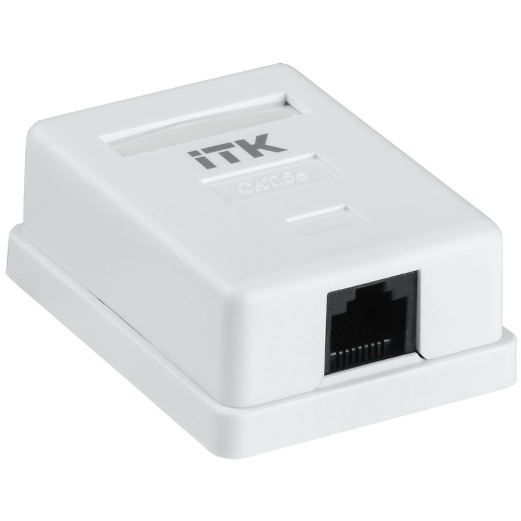 ITK Настенная информационная розетка RJ45 8P8C, кат.5Е, UTP, 1-порт, белая IEK CS2-1C5EU-12