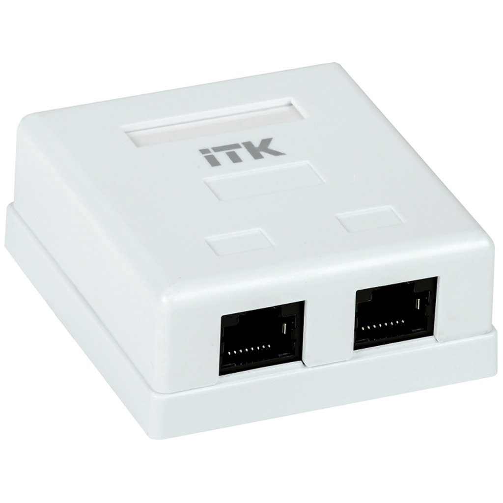 ITK Настенная информационная розетка RJ45 8P8C, кат.5Е UTP, 2-порта, белая IEK CS2-1C5EU-22