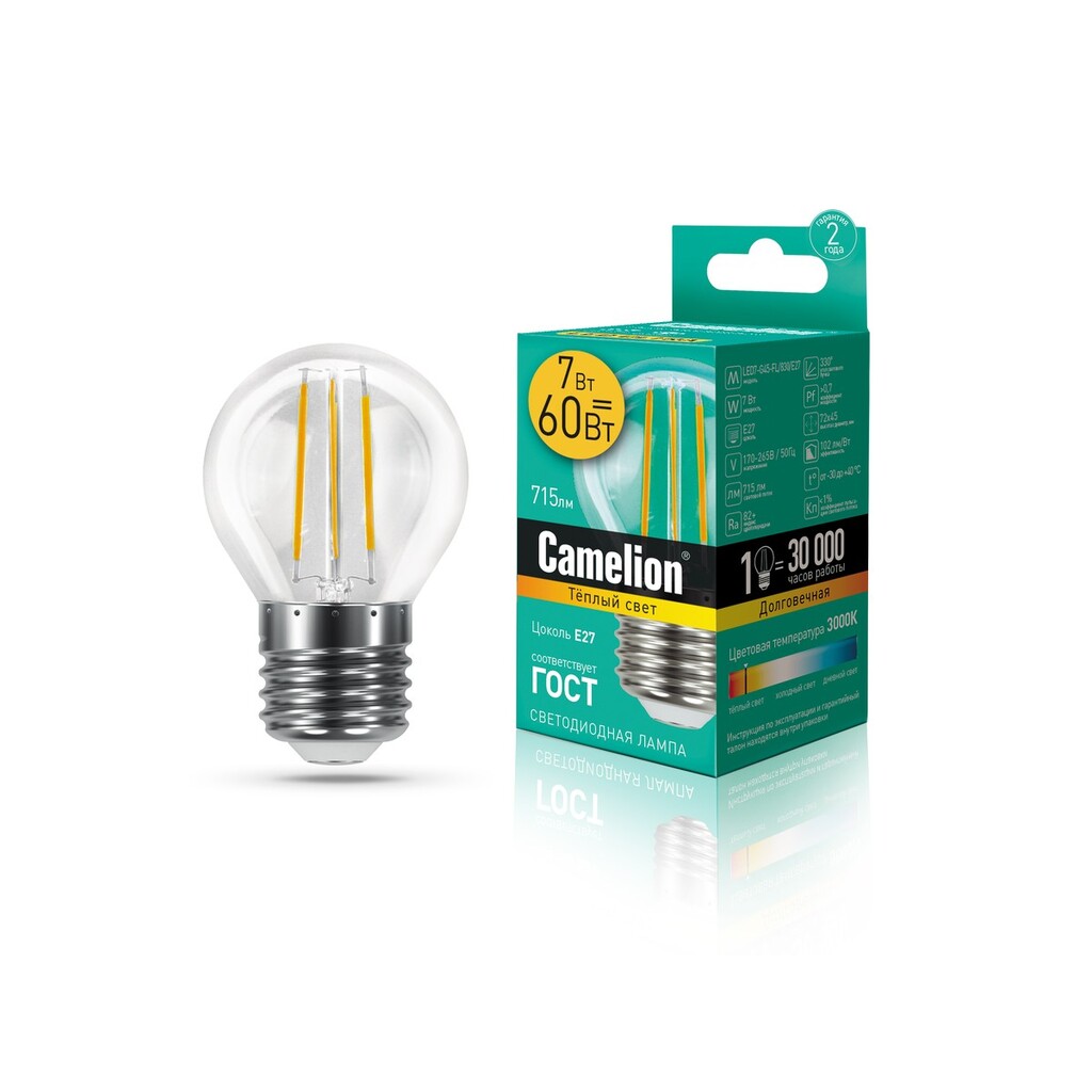 Светодиодная лампа Camelion LED7-G45-FL/830/E27 7Bт 220B 13457