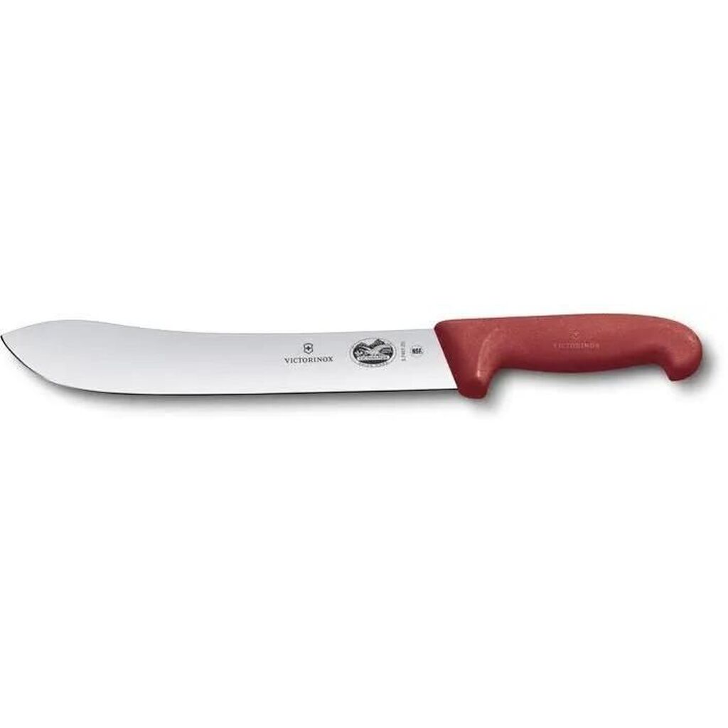 Нож кухонный Victorinox Fibrox Butchers knife, разделочный, 250мм, заточка прямая, стальной, красный 5.7401.25