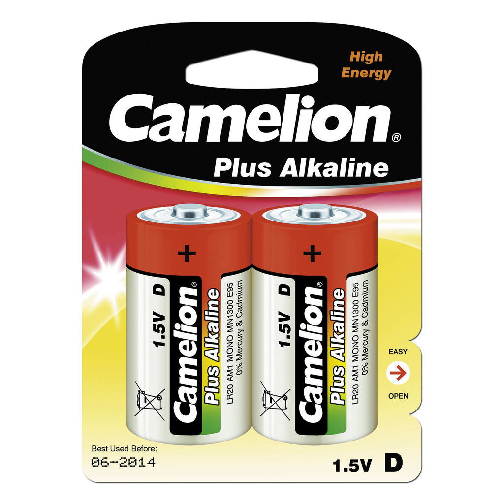 Батарейка 1.5В Camelion, LR20 Plus Alkaline BL-2, 1654