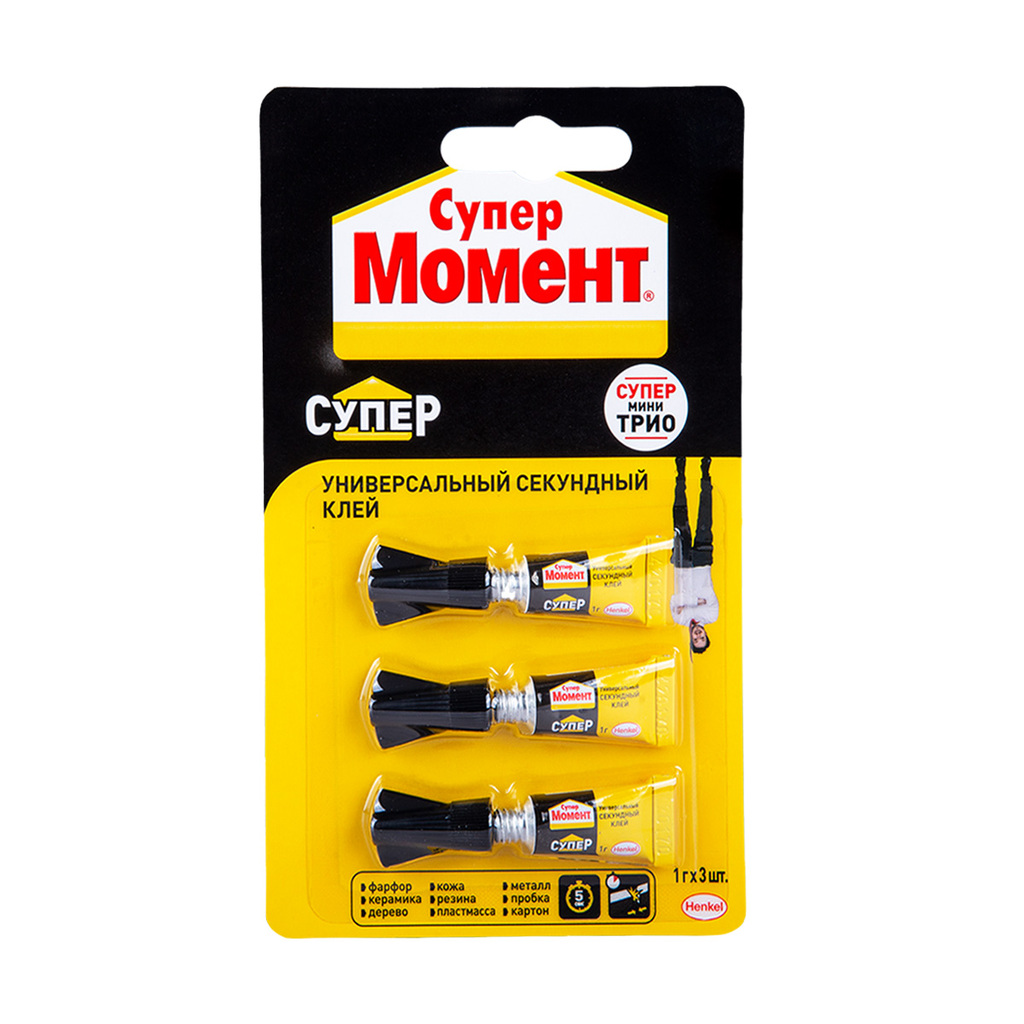 Клей секундный Супер Момент супер мини-трио, 3 x 1 г HENKEL 2357275