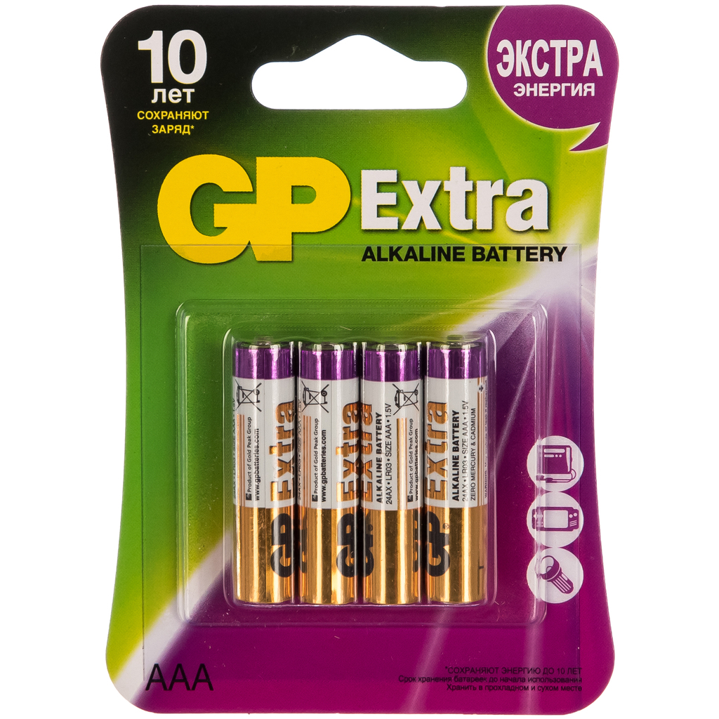 Алкалиновые батарейки GP AАA 4 шт Extra Alkaline 24А 24AX-2CR4 Extra