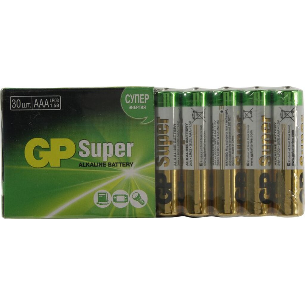 Алкалиновые батарейки GP ААA 30 шт Super Alkaline 24А 24A-2CRVS30