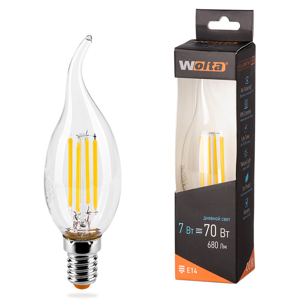 Лампа LED Wolta FILAMENT, 4000К, 25SCDFT7E14