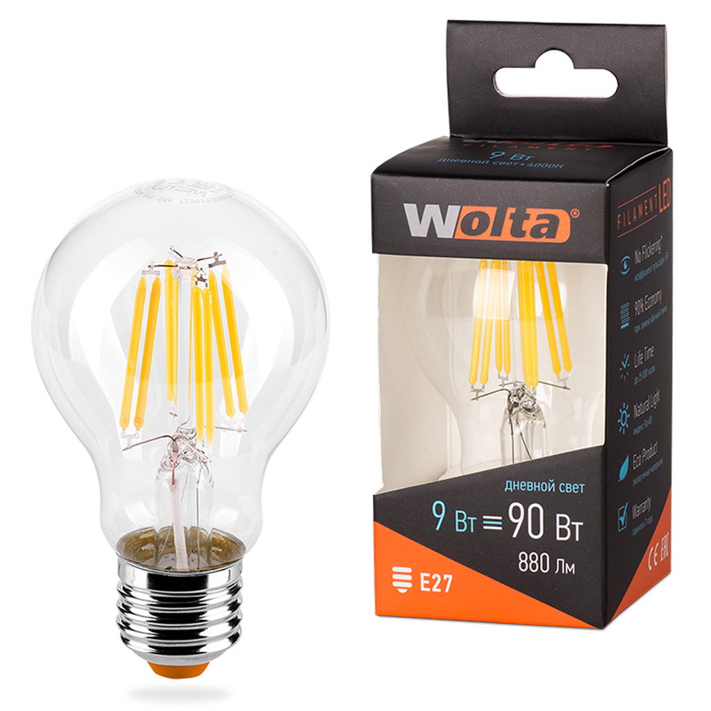 Лампа LED Wolta FILAMENT, 4000К, 25S60BLFT9E27