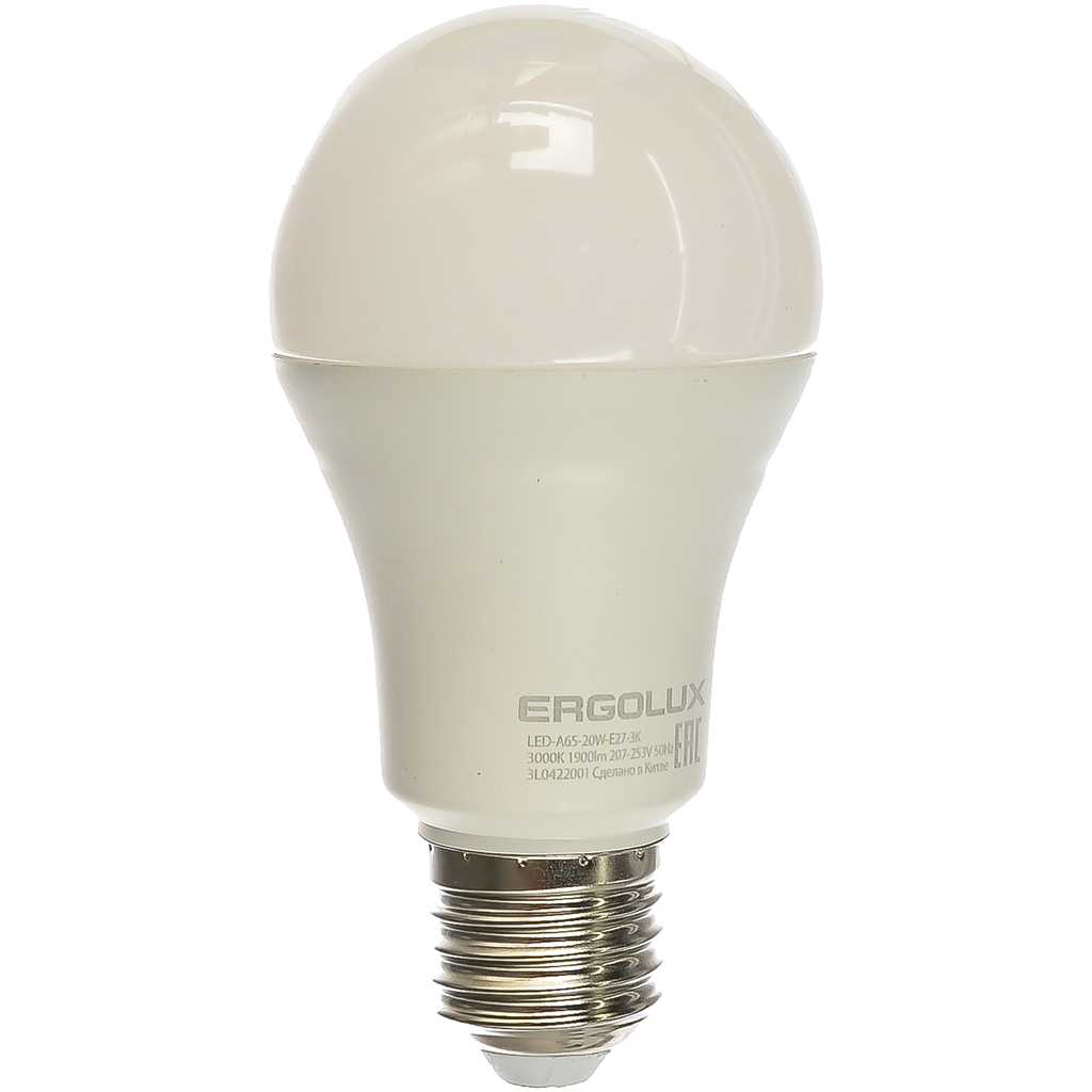 Электрическая светодиодная лампа Ergolux LED-A65-20W-E27-3K ЛОН 20Вт E27 3000K 172-265В 13182