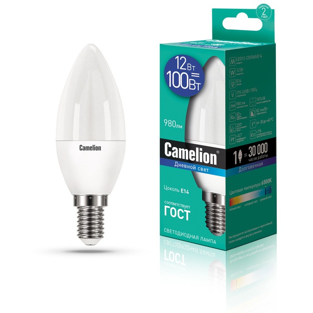 Светодиодная лампа Camelion LED12-C35/865/E14 12Вт 220В 13691