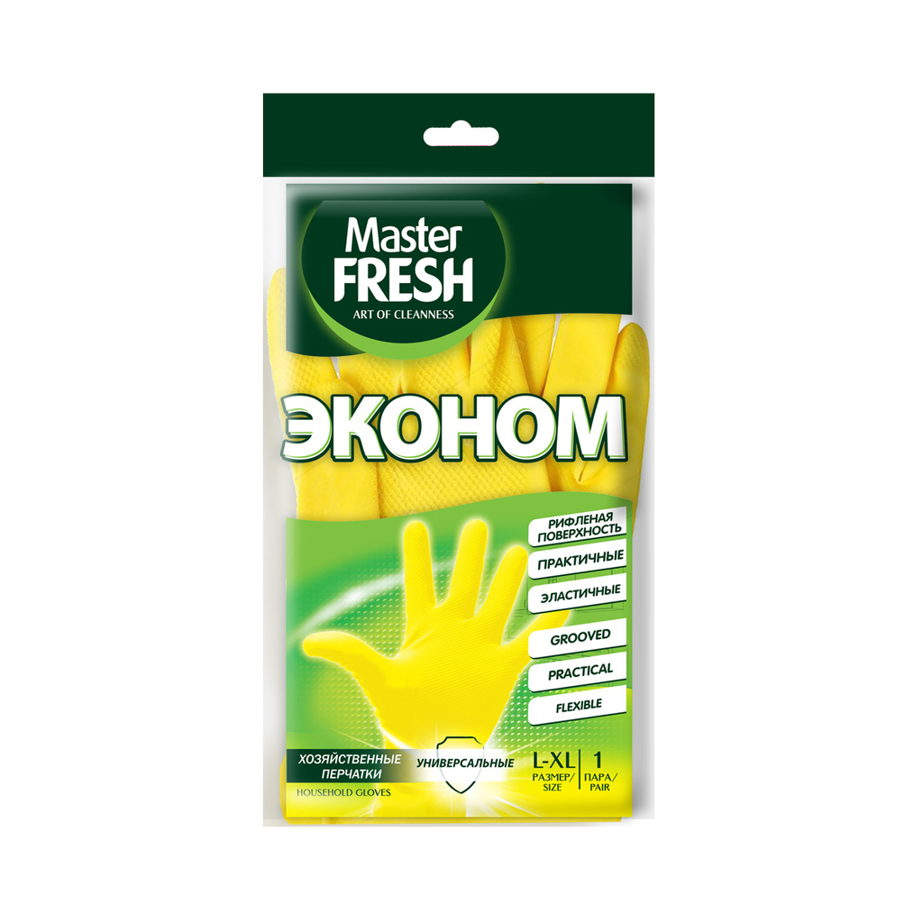 Перчатки резиновые латексные Master Fresh Eco, размер L/XL, желтые С0006058