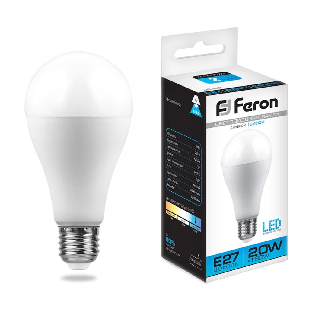 Светодиодная лампа FERON 20W 230V E27 6400K, LB-98 25789