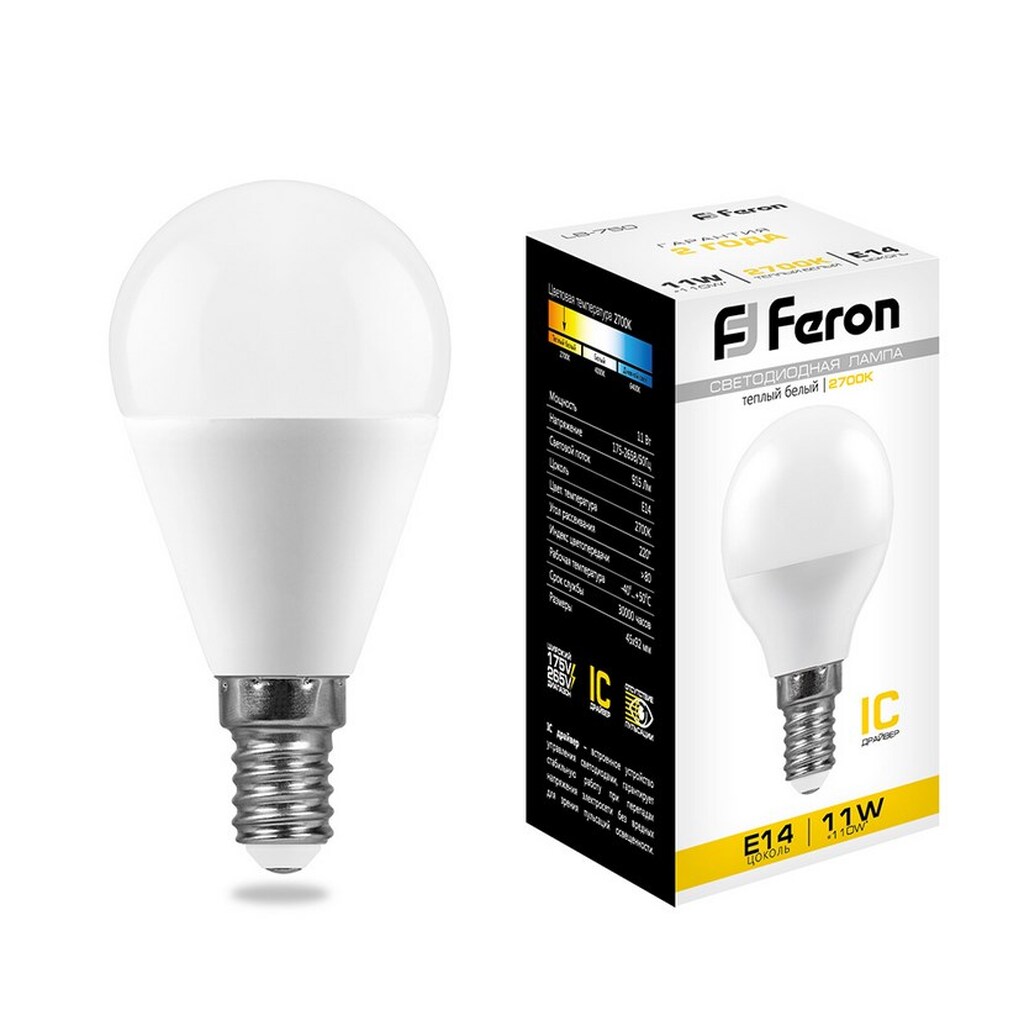 Светодиодная лампа FERON 11W 230V E14 2700K, LB-750 25946