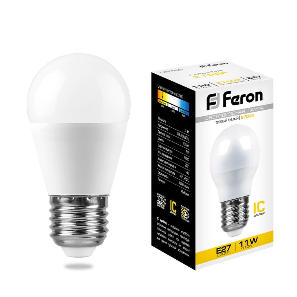 Светодиодная лампа FERON 11W 230V E27 2700K, LB-750 25949