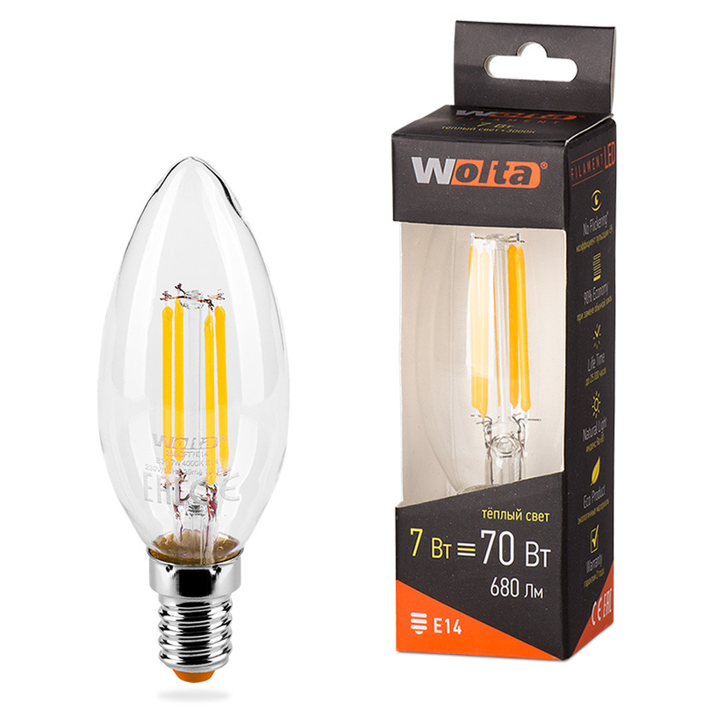 Лампа LED Wolta FILAMENT, 3000K, 25YCFT7E14