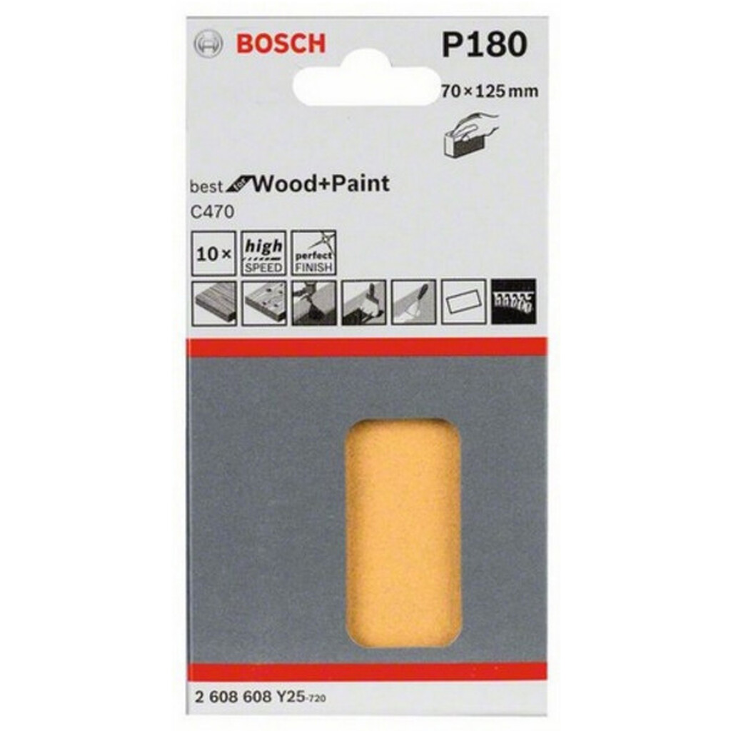 Набор 10 шлифлистов по дереву и краске (70х125 мм; K180) Bosch 2608608Y25