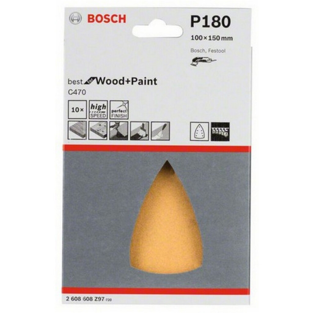 Набор 10 шлифлистов по дереву и краске (100х150 мм; 7 отв.; K180) Bosch 2608608Z97