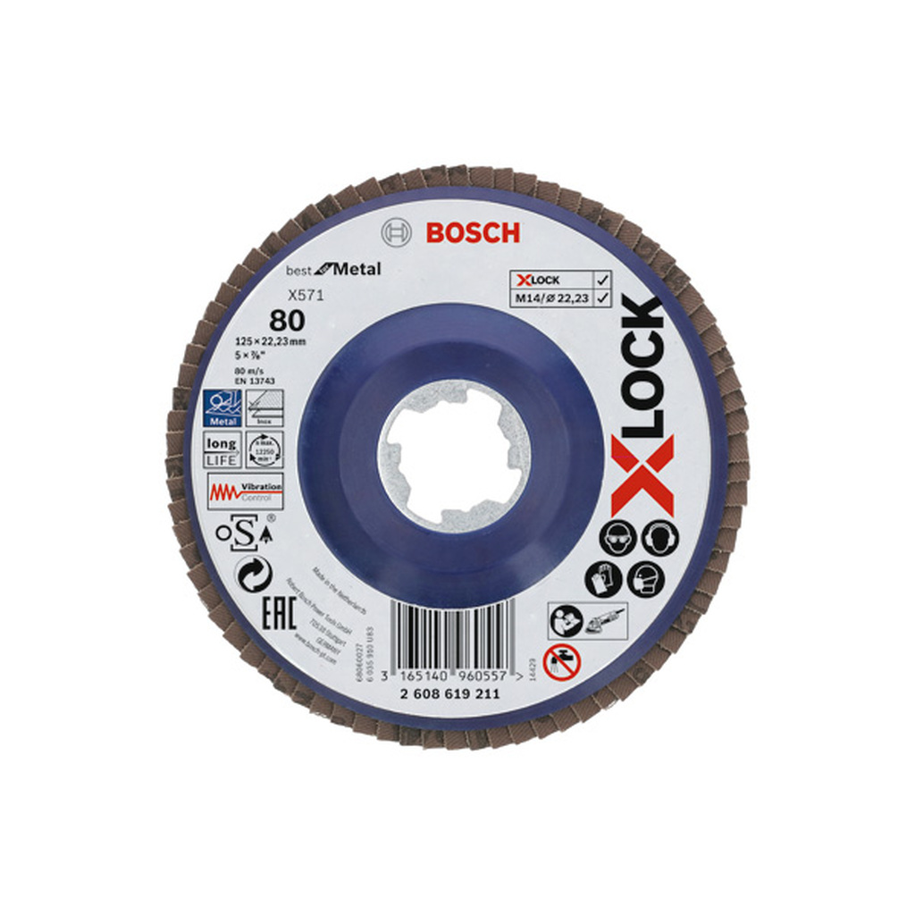 Шлифовальный круг лепестковый X571 X-LOCK (125 мм; G80) Bosch 2608619211