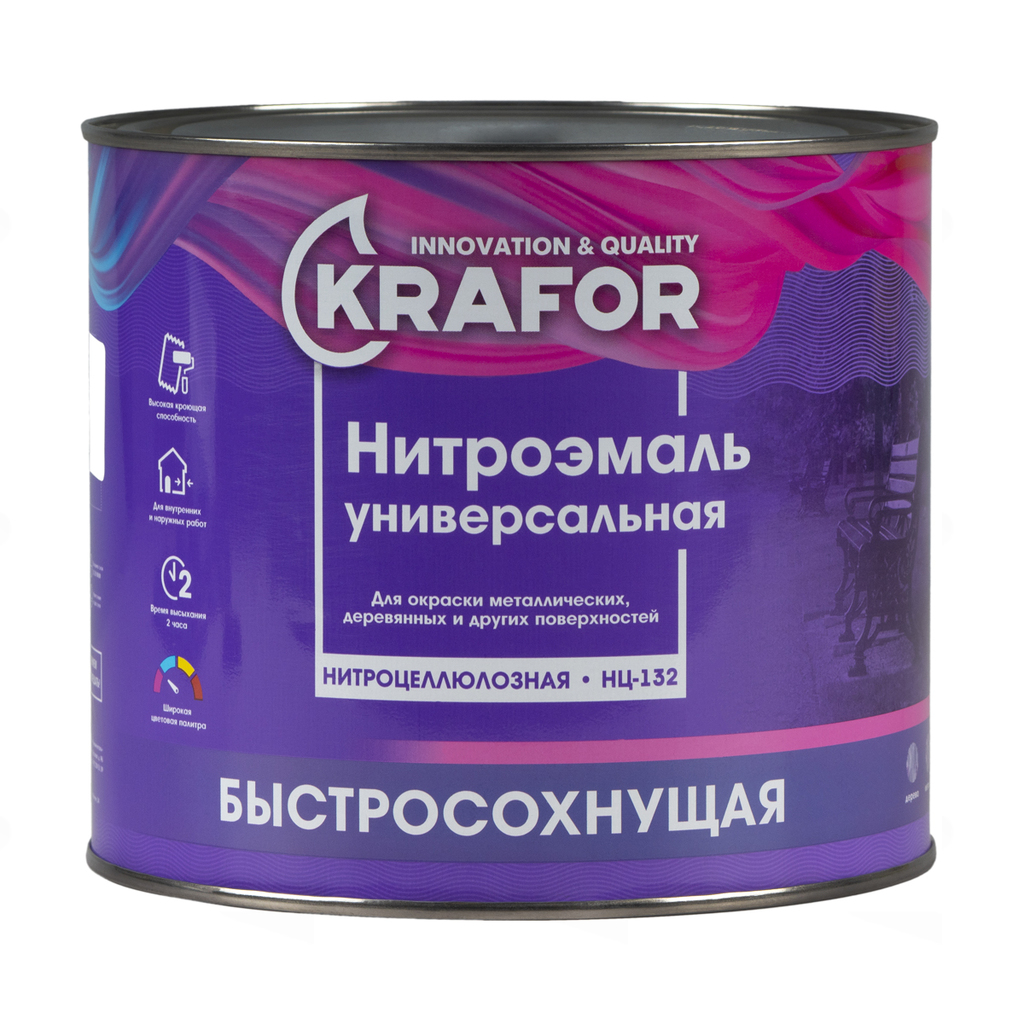 Нитроэмаль НЦ-132 быстросохнущая Krafor, глянцевая, 1,7 кг, черная 495