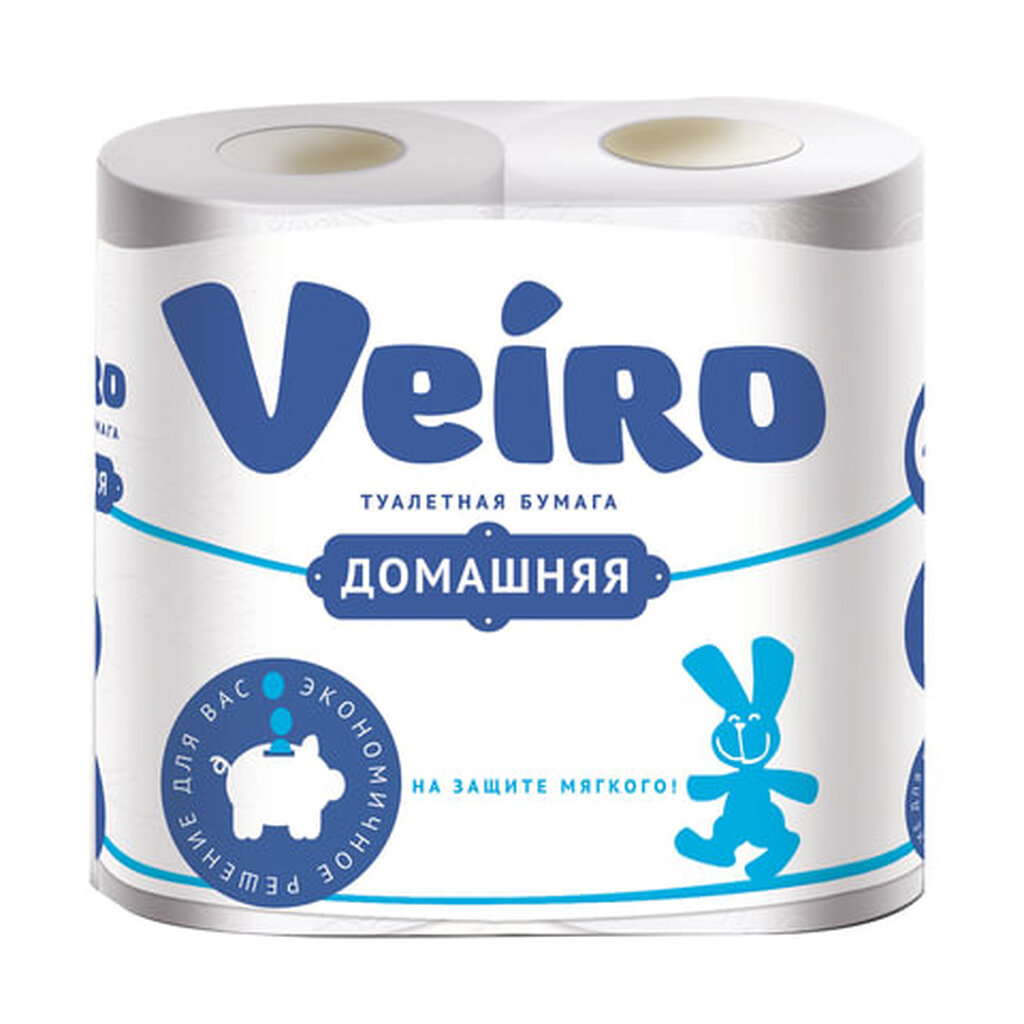 Бумага туалетная бытовая VEIRO Домашняя спайка 4 шт, 2-х слойная, белая 1с24 128024