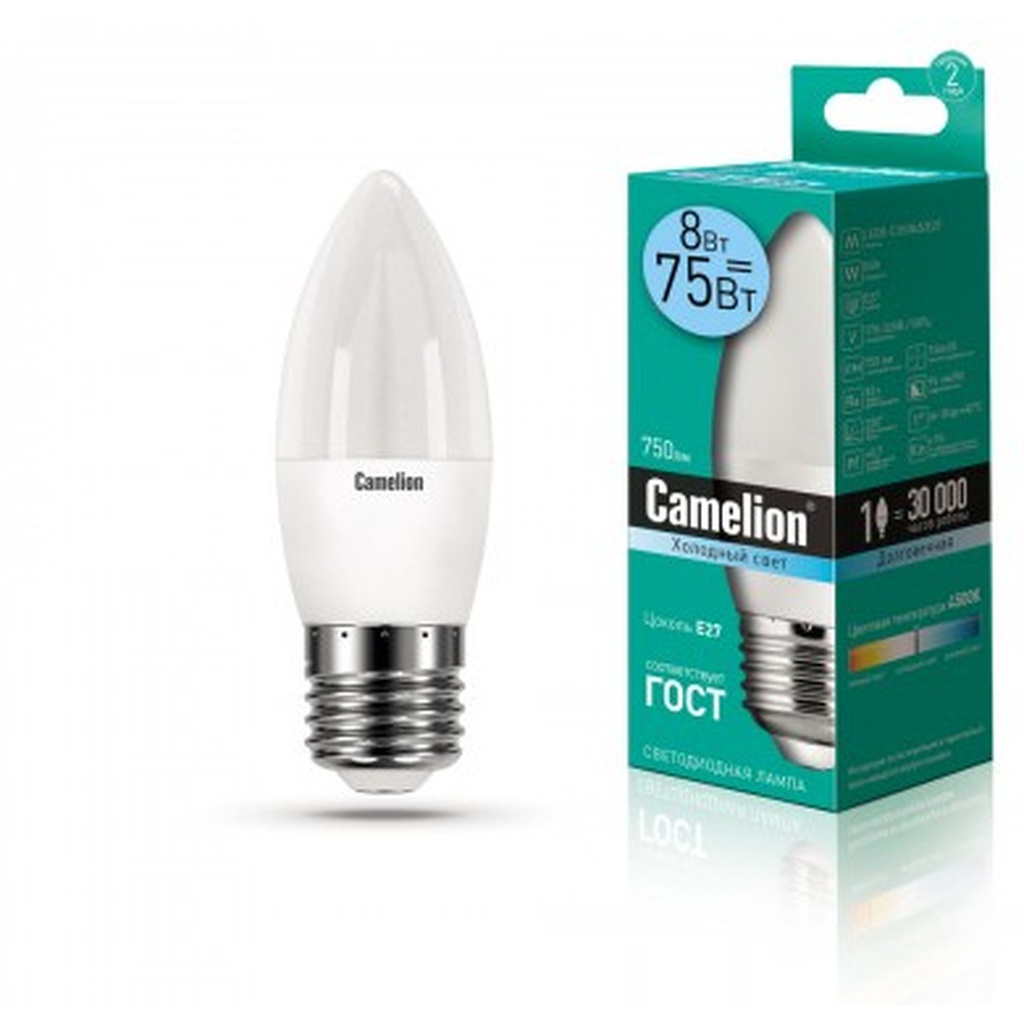 Светодиодная лампа Camelion LED8-C35/845/E27 8Вт 220В 12390