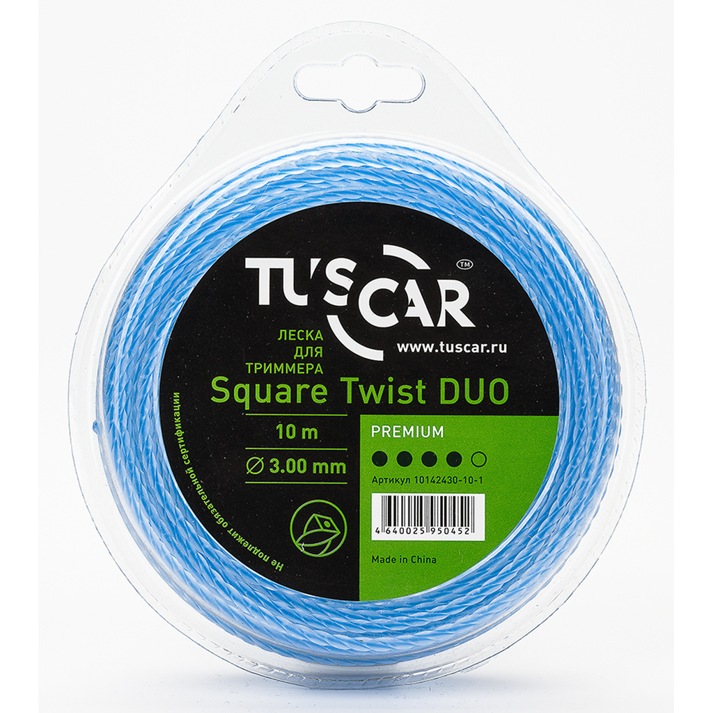 Леска для триммера Square Twist DUO, Premium, 3.0 мм, 10 м TUSCAR 10142430-10-1