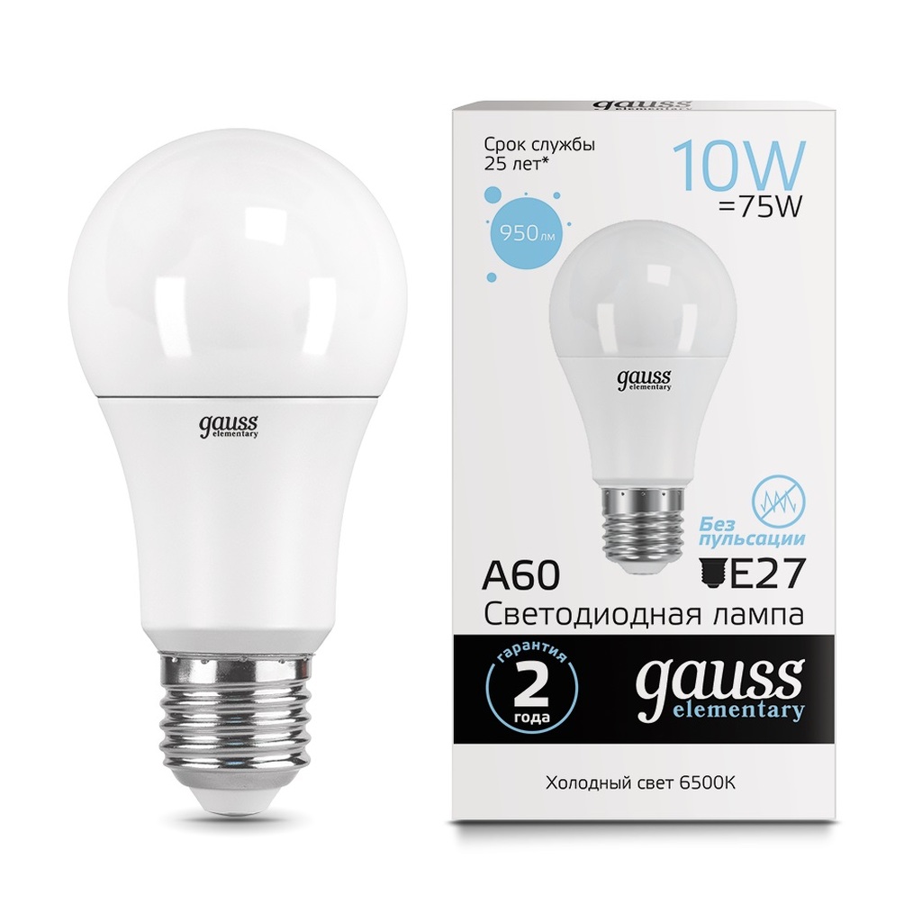 Лампа Gauss LED Elementary A60 10W E27 950lm 6500K 23230