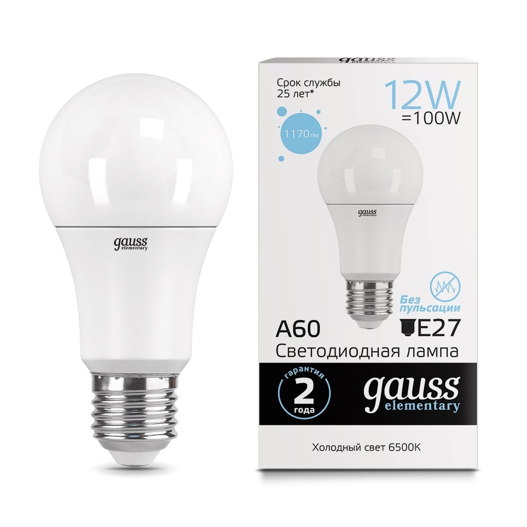 Лампа Gauss LED Elementary A60 12W E27 1170lm 6500K 23232