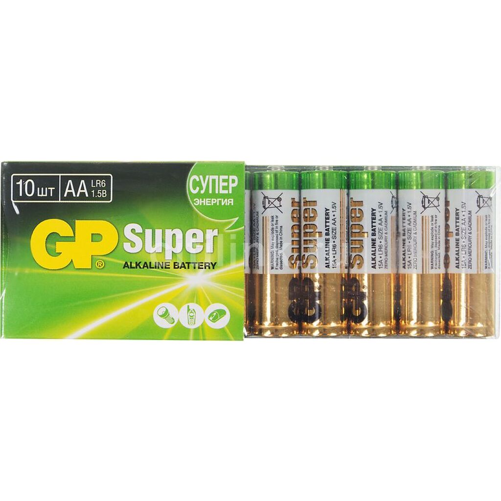 AA Батарейка GP Super Alkaline 15A LR6,  10 шт. GP 15A-B10