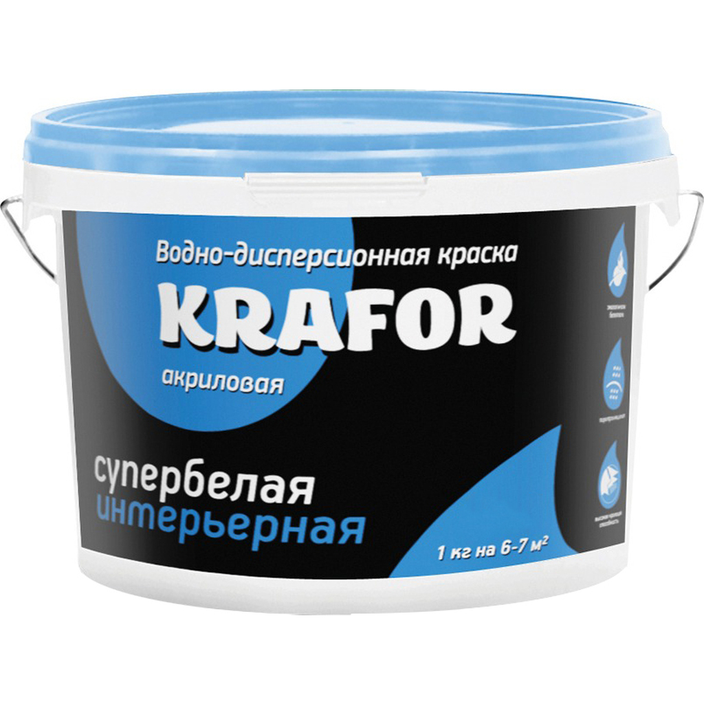 Интерьерная краска Krafor Супербелая в/д 1.5 кг 42169