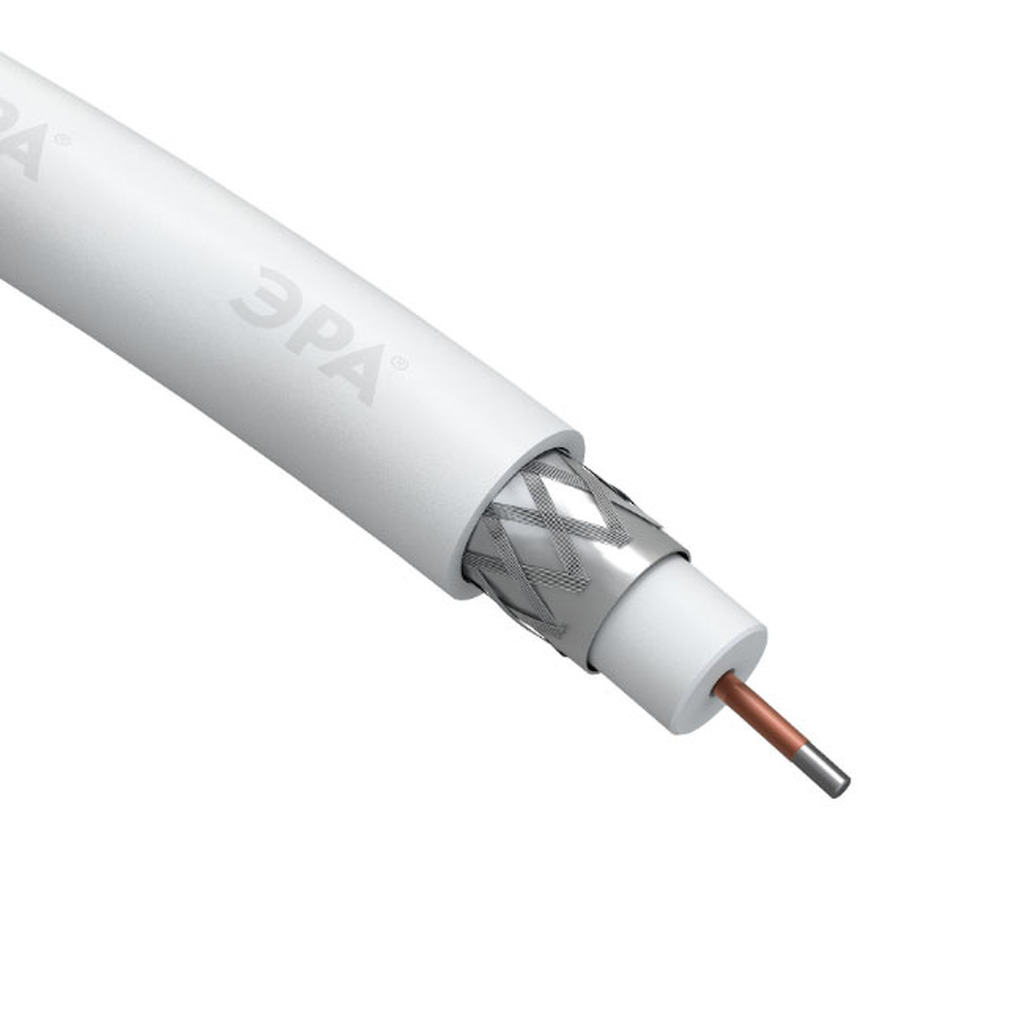Коаксиальный кабель ЭРА 3С2V, 75 Ом, CCS/, PVC, цвет белый Б0044602 ERA