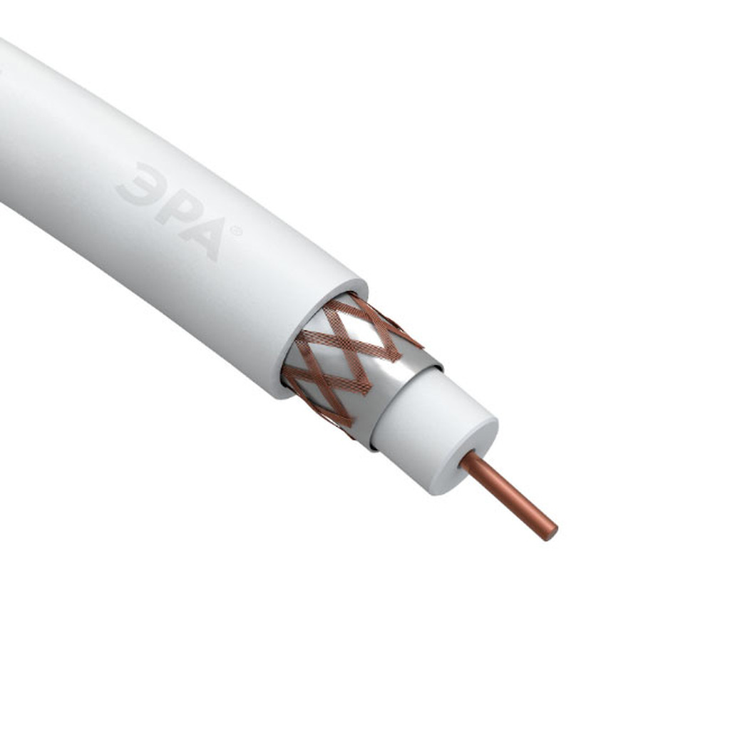 Коаксиальный кабель ЭРА RG6U, 75 Ом, Cu/, PVC, цвет белый Б0044603 ERA