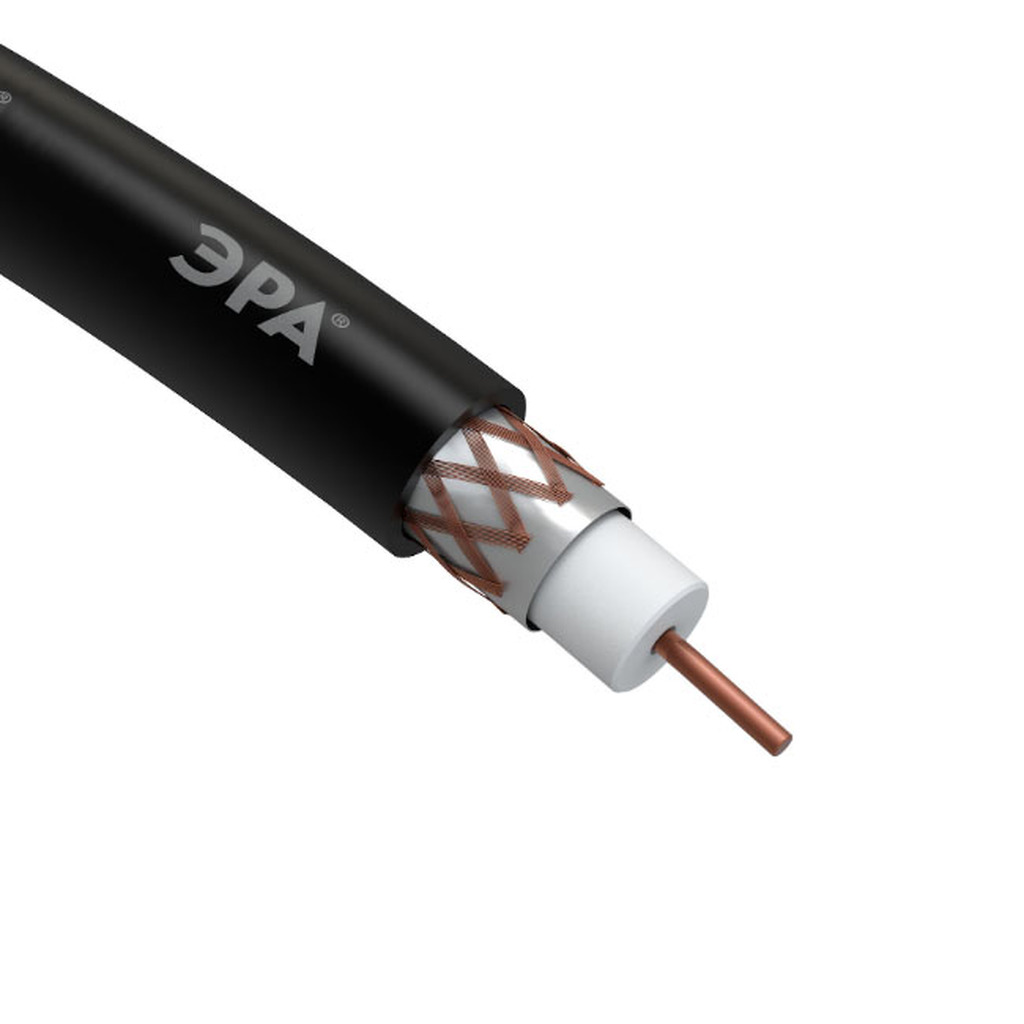 Коаксиальный кабель ЭРА RG6U, 75 Ом, Cu/, PE, цвет черный Б0044605 ERA