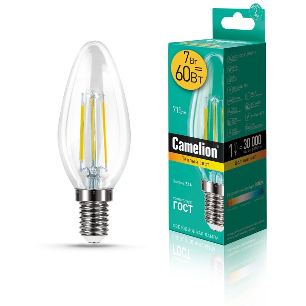 Светодиодная лампа Camelion LED7-C35-FL/830/E14 7Вт 220В 13452