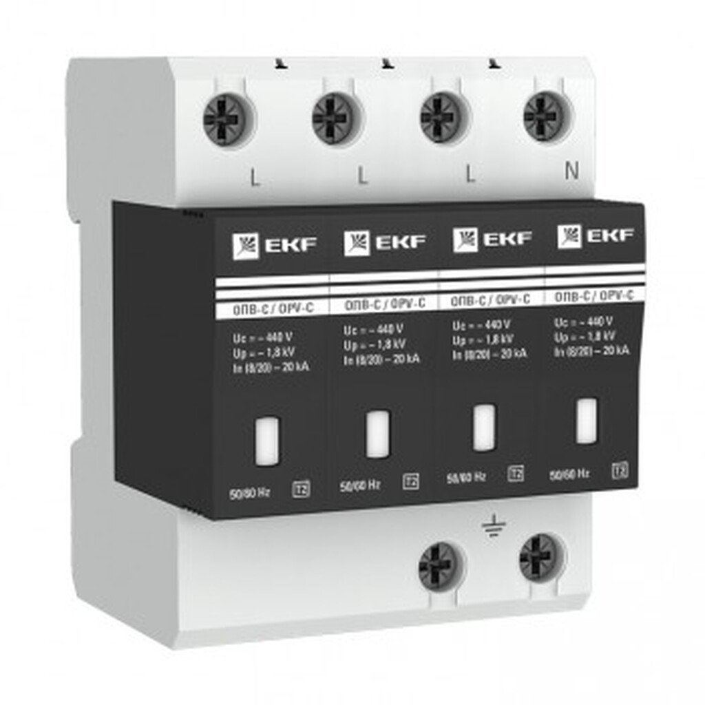 Ограничитель импульсных напряжений EKF серии ОПВ-B/4P In 30кА 400В EKF opv-b4