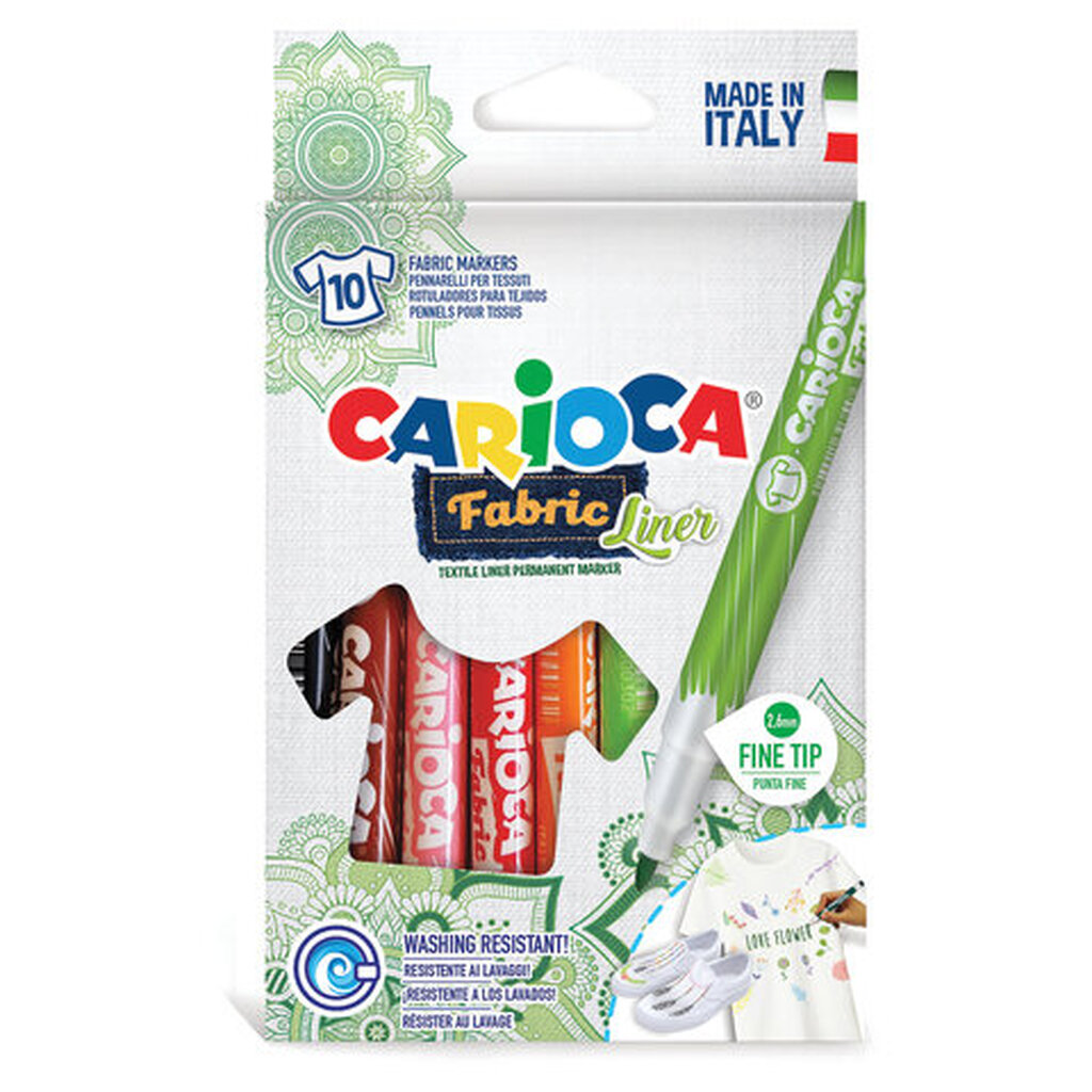 Маркеры для ткани CARIOCA (Италия) "Fabric", 10 цветов, круглый наконечник 2,6 мм, 42909