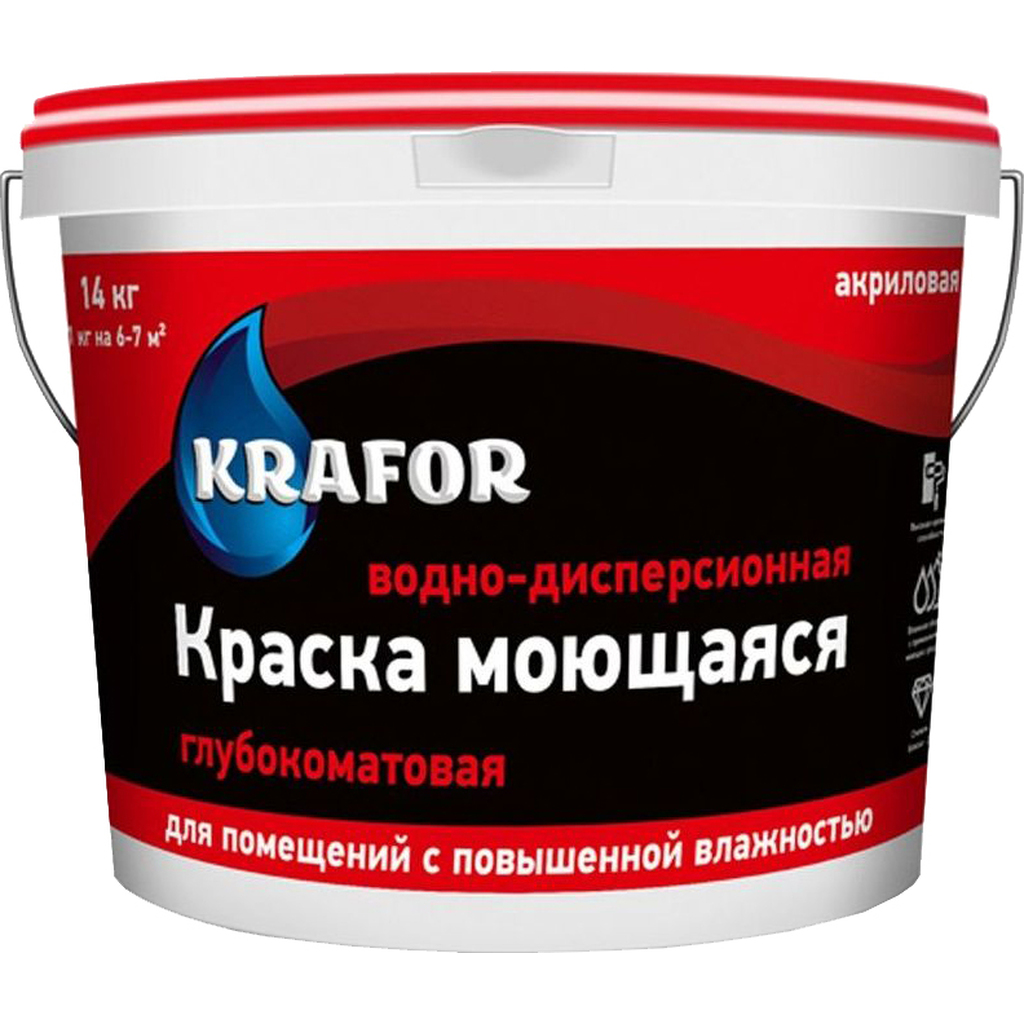 Интерьерная водно-дисперсная моющаяся глубокоматовая краска Krafor 14 кг 1 26955