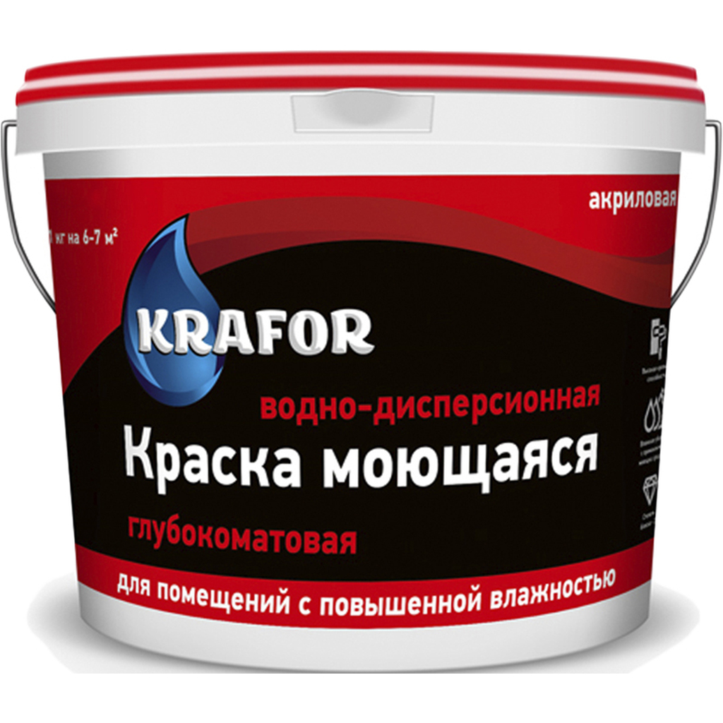 Интерьерная водно-дисперсная моющаяся глубокоматовая краска Krafor Альфа 6.5 кг 1 26954