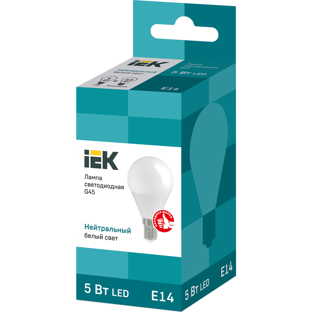 Лампа IEK LED G45 шар 5 Вт 230 В 4000К E14 LLE-G45-5-230-40-E14