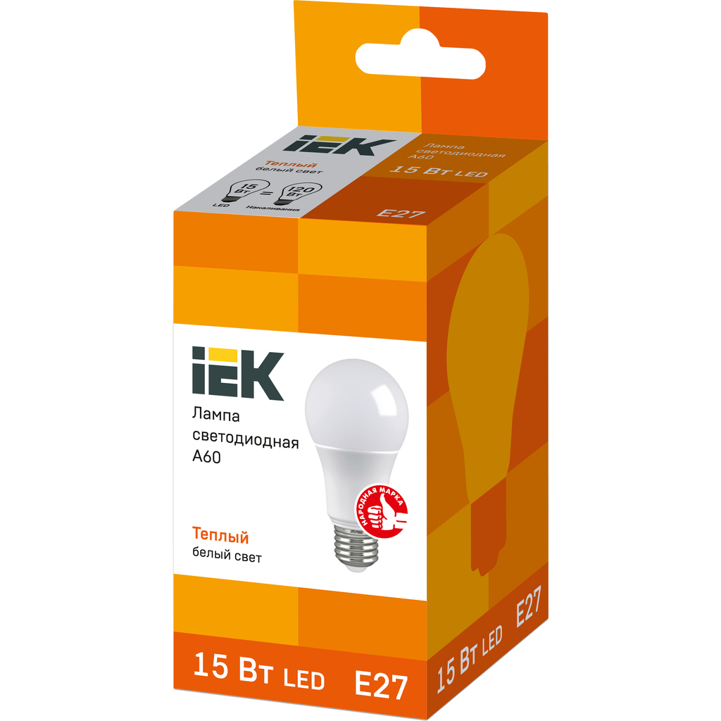 Лампа IEK LED A60 шар 15 Вт 230 В 3000К E27 LLE-A60-15-230-30-E27